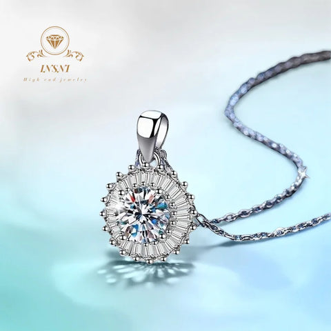 1CT D Color Moissanite S925 Silver Prism Cut Full Drill Luxury Lock Bone Chain Necklace Women's Jewelry GBA Certified Gift Her