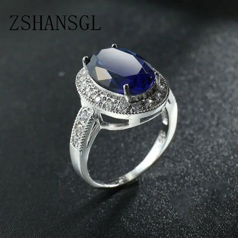 Trendy Real 925 Sterling Plata Luxury Blue Zircon