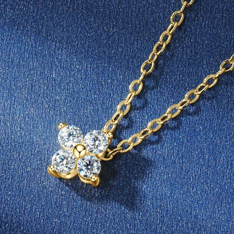 OXTAO Pure 10K Gold Moissanite Jewelry Set GRA Certified Clover Flower Pendant Necklace Mini Cute Earring Wedding Jewelry Gifts