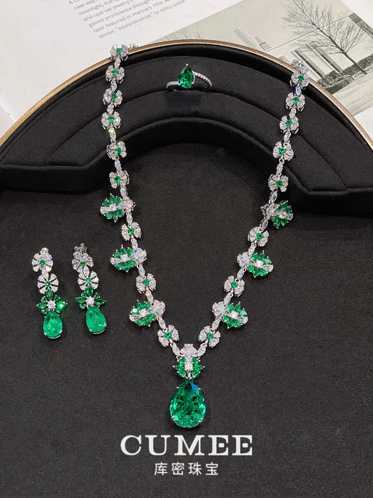 CUMEE Cute Romantic Cultivation Cubic Zirconia CZ Emerald Necklace