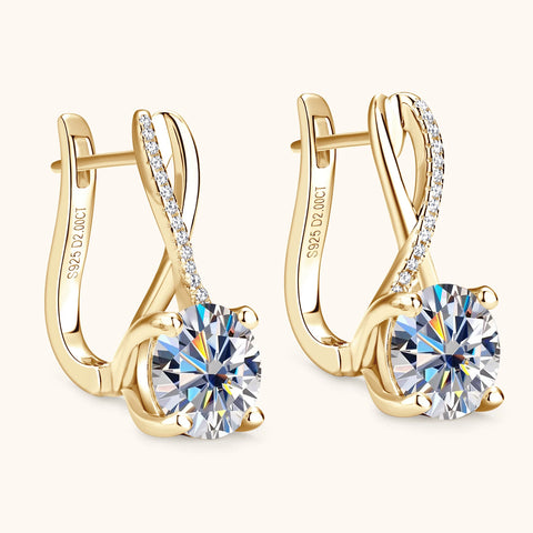 Plated 18K Gold 2 Carat Moissanite Hoop Earrings