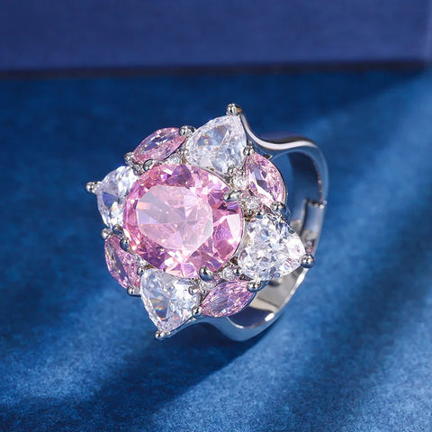 Jewelry Gold Plated Hot Selling Vintage Style Pink Diamond Pendant Ring Set Main Stone 10*12