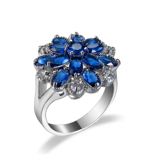 New Female Jewelry Silver Color Hollow-out Blue Flower