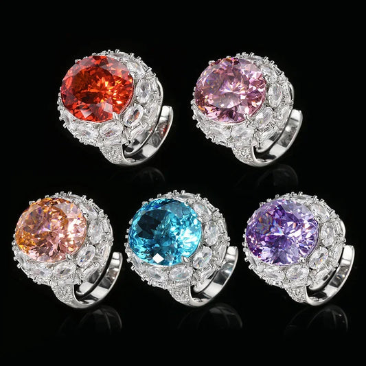 Luxury Blue Red Macrame Oval Gemstone Adjustable Rings