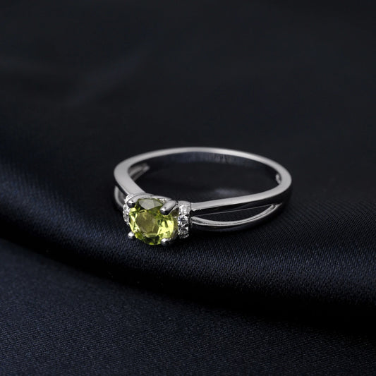 Potiy Round Genuine Natural Peridot 925 Sterling Silver