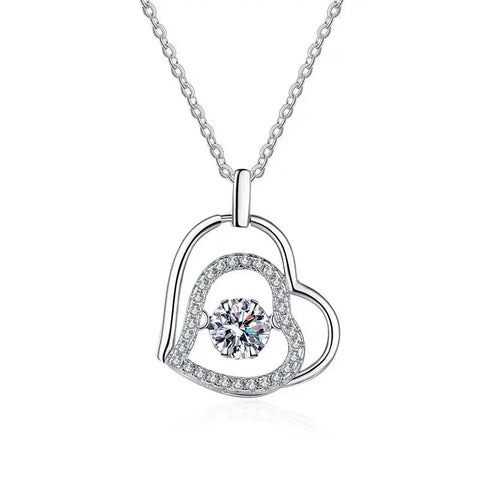 S925 Sterling Silver Heart Shaped Pendant Necklace Clavicle Bone Cross Border Jewelry MOissanite Sparkling Pure Silver Heart