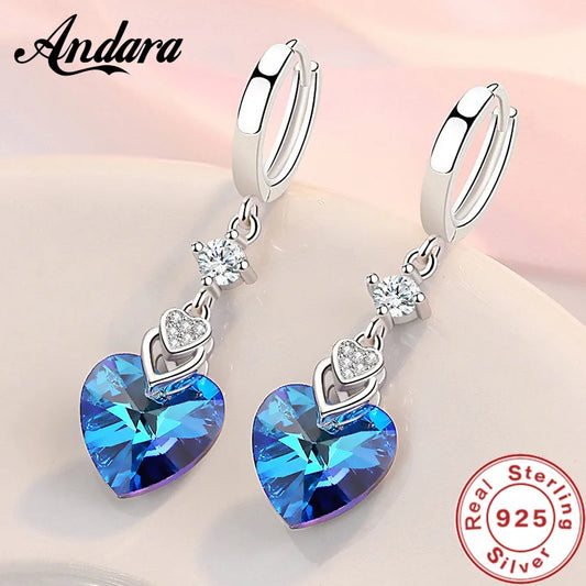 925 Sterling Silver Earrings Blue Crystal