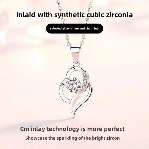 Pure Silver Necklace Women's 2021 New Style Heart Shaped Pendant Birthday Gift Ideal For Girls Friends Day Gift