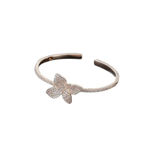 Luxurious White Zircon Four Leaf Clover Open Hand Bracelet