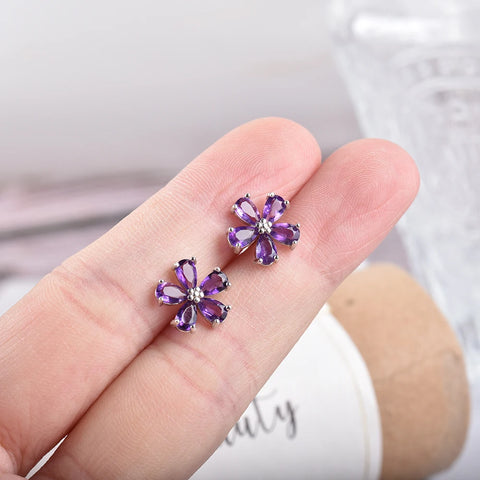 ITSMOS Purple Amethyst Flower Earrings