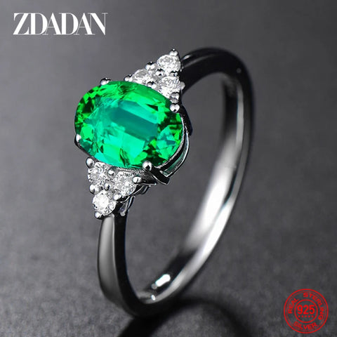 ZDADAN 925 Silver Round Sapphire Ring