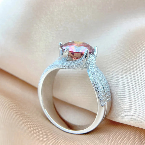 EWYA 100% Real 5CT Red Moissanite Diamond Ring