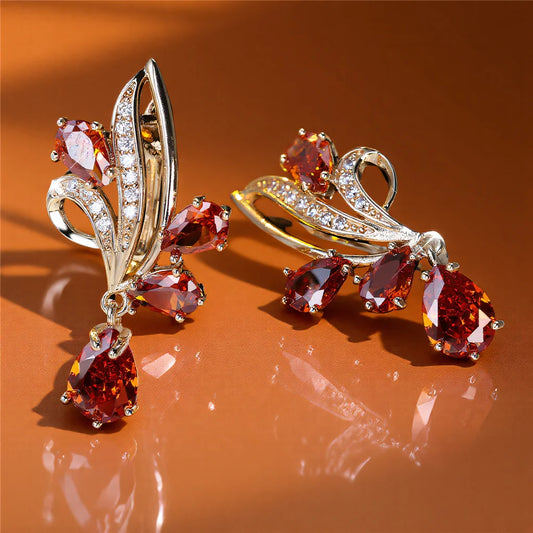 Cute Female White Pink Red Zircon Stone Hoop Earrings