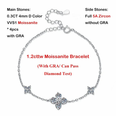 EWYA Real GRA Certified 1.2cttw D Color Moissanite Bracelet
