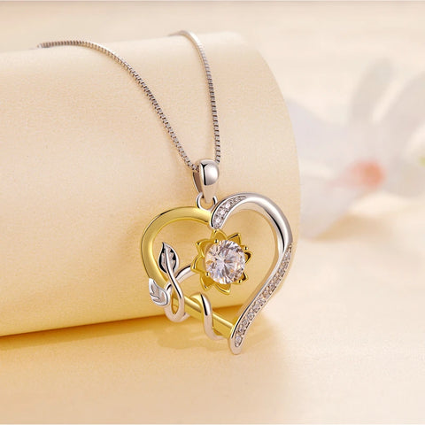 Bamoer U D Color VVS1 EX 1.0CT Moissanite Necklace Heart Pendant Golden Flower Box Chain S925 Original Design Valentine Gift