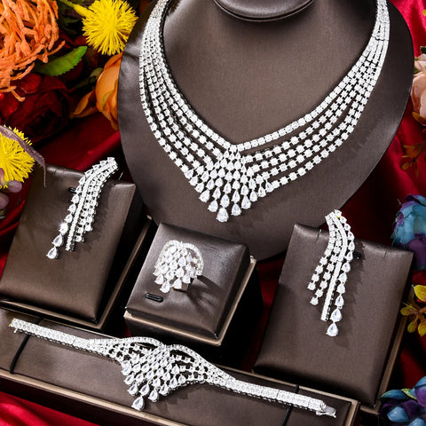 GODKI BIG Luxury 4PCS Iregular Geometric African Jewelry Set For Women Wedding Party Cubic Zirconia Dubai Bridal Jewelry Indian