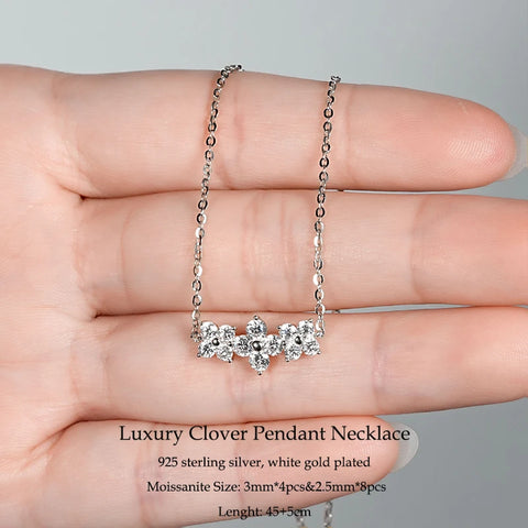 IOGOU Flower Clover Moissanite Pendant Necklace 925 Silver Clavicle Adjustable Chain for Women Girls Gift GRA Certified Jewelry