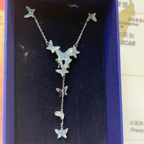 Original 2025 New Trend Fine Jewelry Set Charm Pink Butterfly Crystal Fashion Necklace Bracelet Earrings for Women's Party Gifts