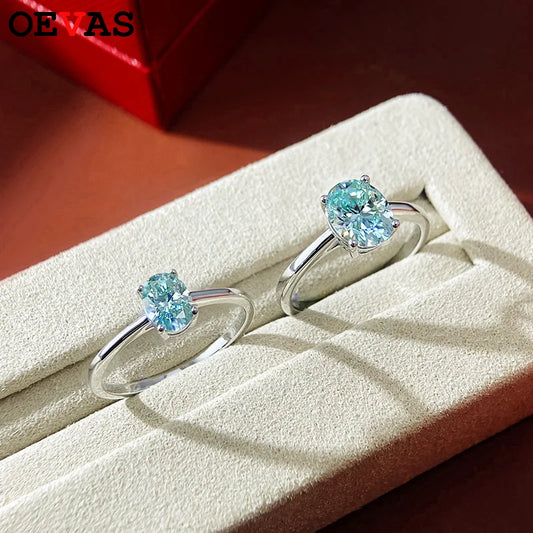 OEVAS Real 1CT / 2 Carat Oval Aquamarine Moissanite Ring