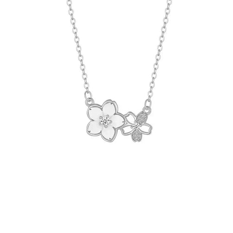 Cute Sweet Zircon Peach Blossom Pendant Clavicle Necklace Women Simple Light Luxury Two Flowers Neck Chain Jewelry