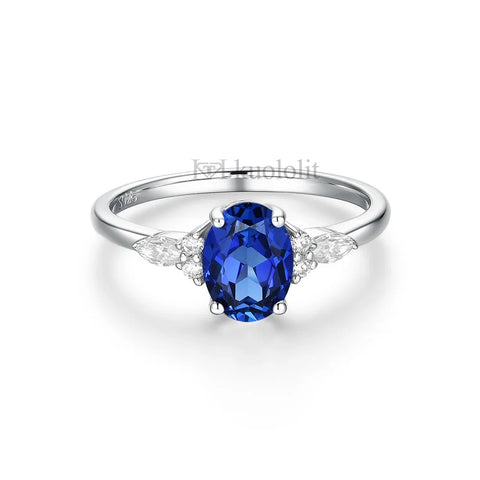 Kuololit Oval Lab-Grown Sapphire Moissanite Ring