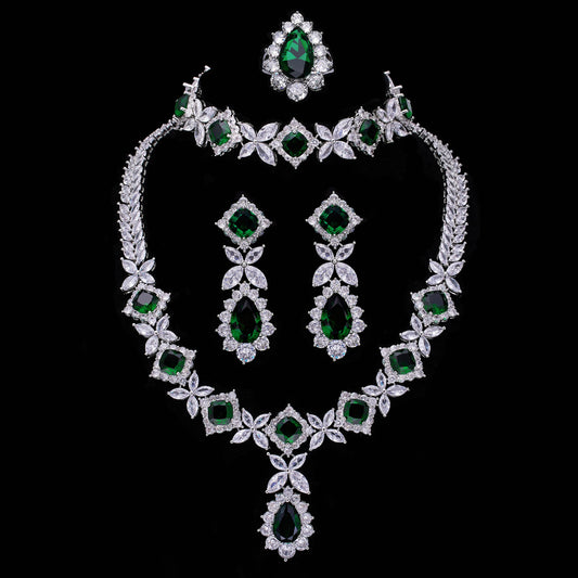 2024 Hot selling 4-piece cubic zirconia bridal jewelry set, Dubai Nigeria crystal wedding jewelry set