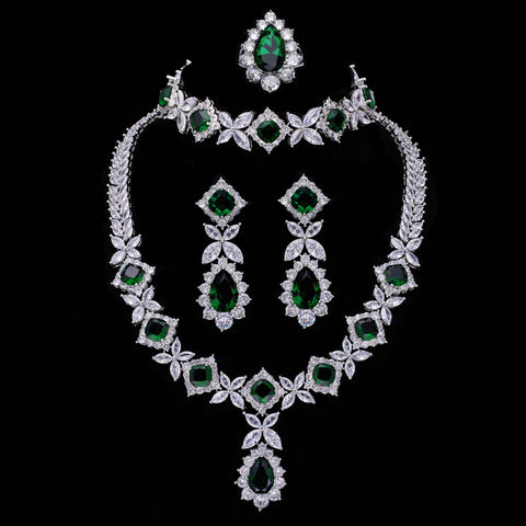 2024 Top 4 Piece Set Dubai Cubic Zirconia Tassel Drop Big Bridal Necklace Bridal Party Luxury Jewelry Set