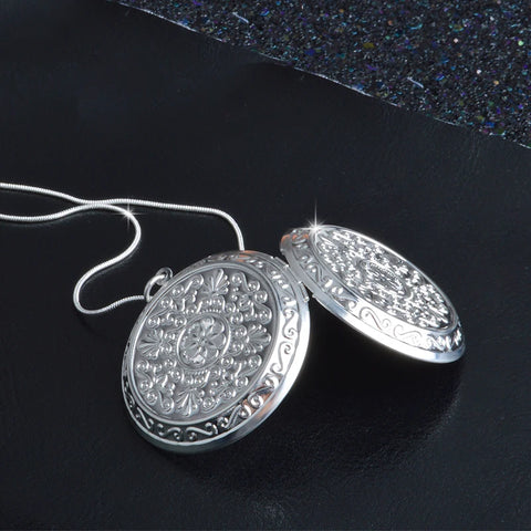 Vintage Earl Palace 925 Sterling Silver Needle Chain Round Locket  Pendant Necklace Photo Collar Necklaces Valentine's Day Gift