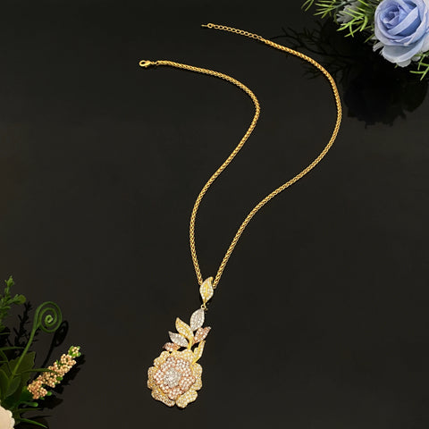 JRH Elegant Floral 2PC Jewellery Woman Set Gold Plated Zircon Flower Pendant Necklace Earrings Party Accessories Free Gift Box
