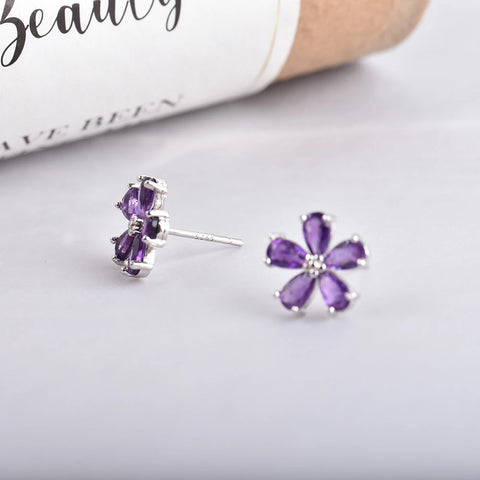 ITSMOS Purple Amethyst Flower Earrings