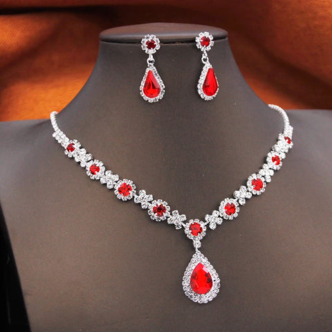 Rhinestone Flower Necklace Set