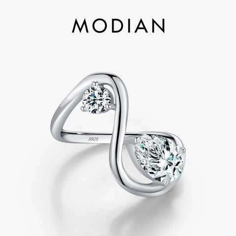 MODIAN Irregular Line Design Rings 925 Sterling Silver