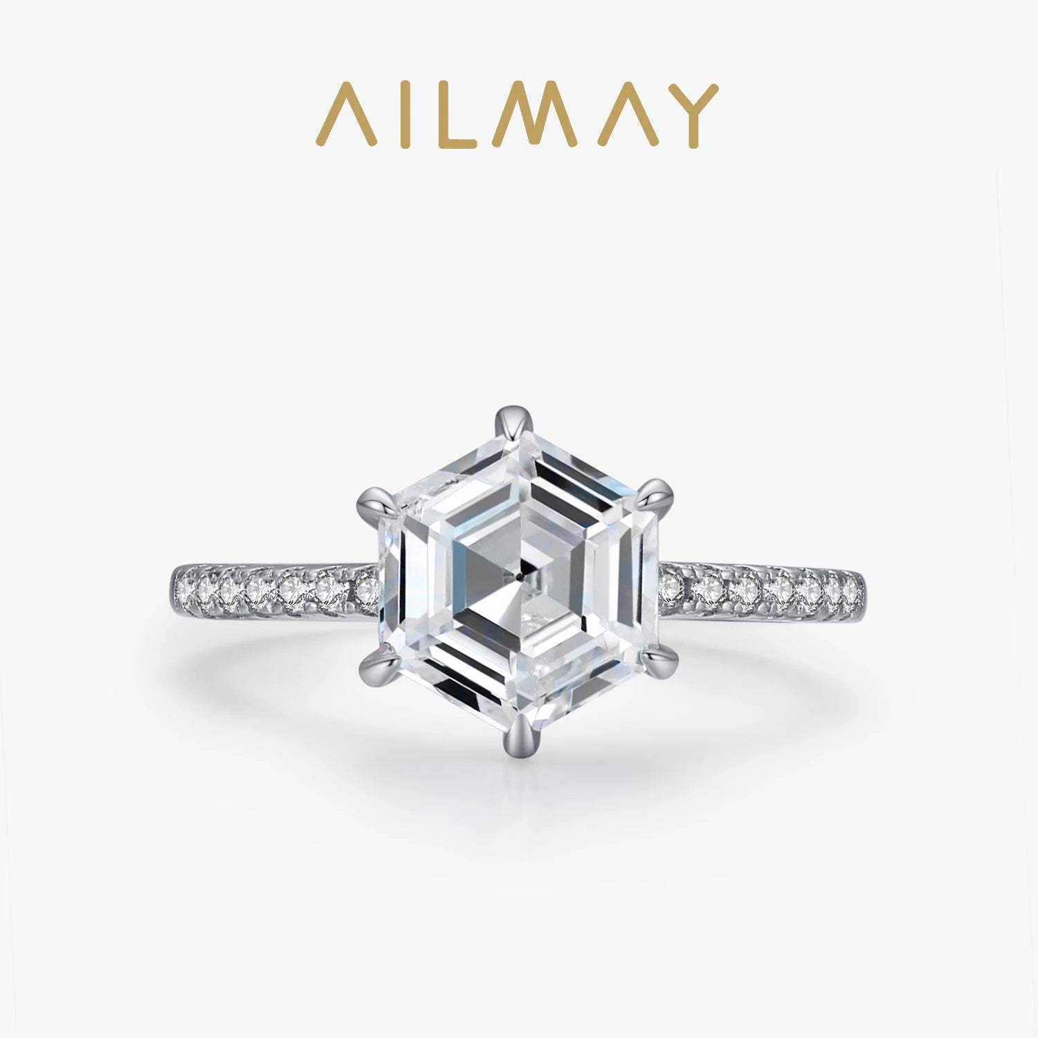 Ailmay Sparkling Hexagon Ring Fashion 925 Sterling Silver - BOLEVARD RING