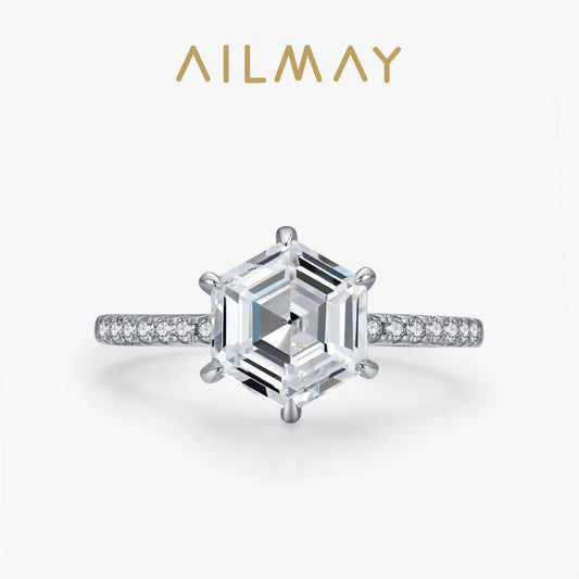Ailmay Sparkling Hexagon Ring Fashion 925 Sterling Silver - BOLEVARD RING
