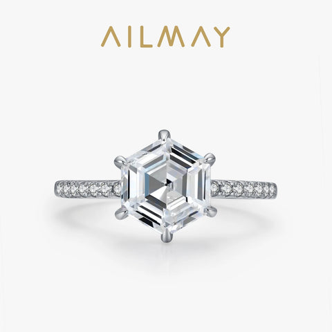 Ailmay Sparkling Hexagon Ring Fashion 925 Sterling Silver - BOLEVARD RING