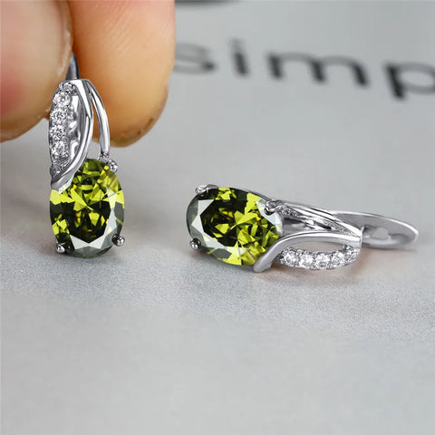Aqua Blue Zircon Oval Stone Earrings Multicolor Crystal Hoop Earrings