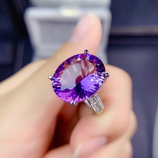 Natural Purple Amethyst Quartz Adjustable Ring