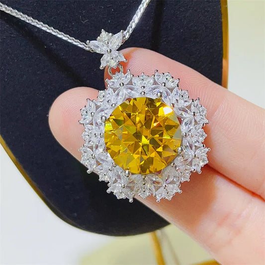 Huge 10ct Yellow Moissanite Diamond Pendant 100% Real 925 Sterling Silver Wedding Pendants Necklace for Women Engagement Jewelry