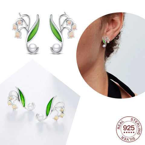 925 Sterling Silver Elegant Sparkling Lucky Clover Hoops Earring