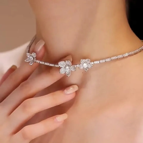 ZOCA 925 Sterling Silver Necklace Dazzling Flower Design