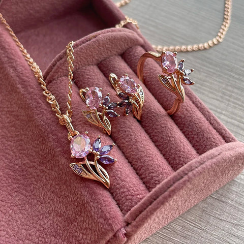 SYOUJYO Purple Natural Zircon Flower Drop Earrings