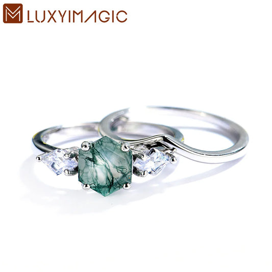 Luxyimagic Natural Moss Agate Gemstones Ring - BOLEVARD RING