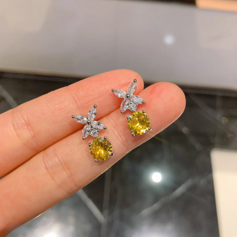 Brilliant Yellow White High Carbon Diamond Luxury Jewelry Set Necklace Stud Earrings For Women Popular Anniversary Gift