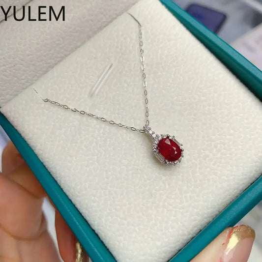 YULEM Natural Ruby Pendant Necklace for Women Lady Girl 925 Sterling Silver Natural Gemstone Gift