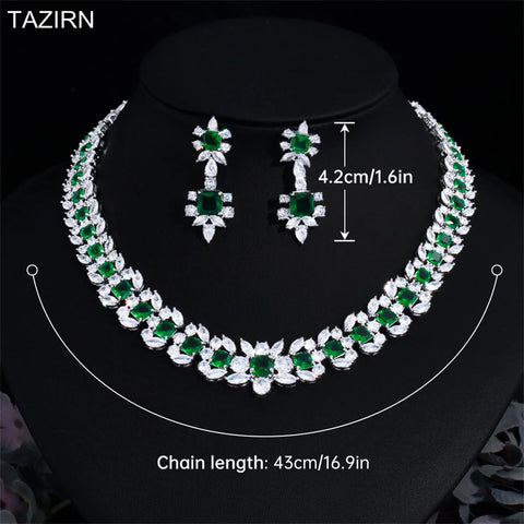 TAZIRN 2PCS Bridal Zirconia Full Jewelry Sets For Women Party Prom Luxury Dubai Nigeria CZ Crystal Wedding Jewelry Sets Gifts