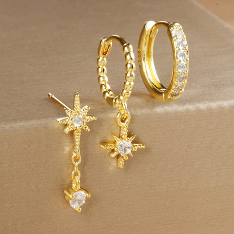 3PCS Luxury Star Pendant Piercing Earrings