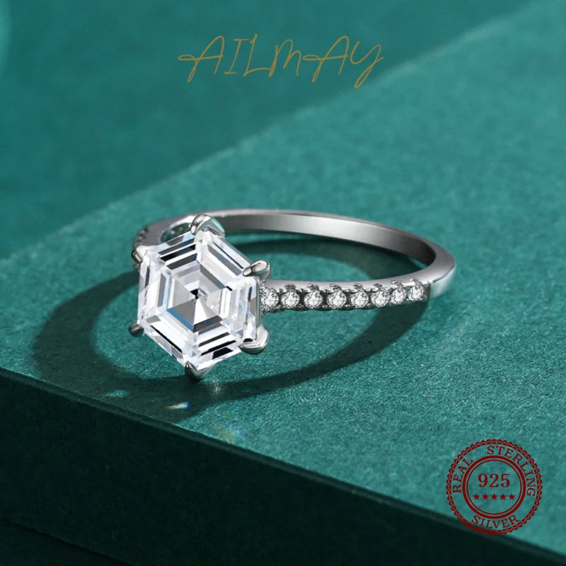 Ailmay Sparkling Hexagon Ring Fashion 925 Sterling Silver - BOLEVARD RING
