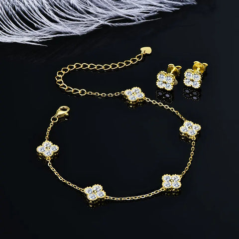 IOGOU 3 In 1 Clover Flower Pendant Necklace Earrings