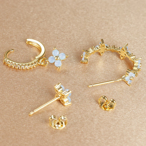 3PCS Stainless Steel Multicolor Crystal Hoop Earrings