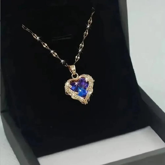 A Heart Of The Ocean Necklace Pendant, Made Of Copper And Inlaid With Zircon, Simple And Stylish, Suitable For Daily Wear